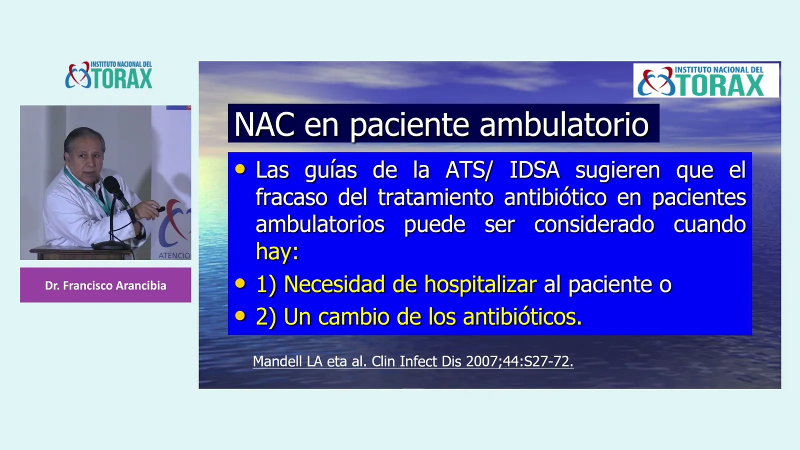 Dr. Francisco Arancibia en recuadro con su presentación