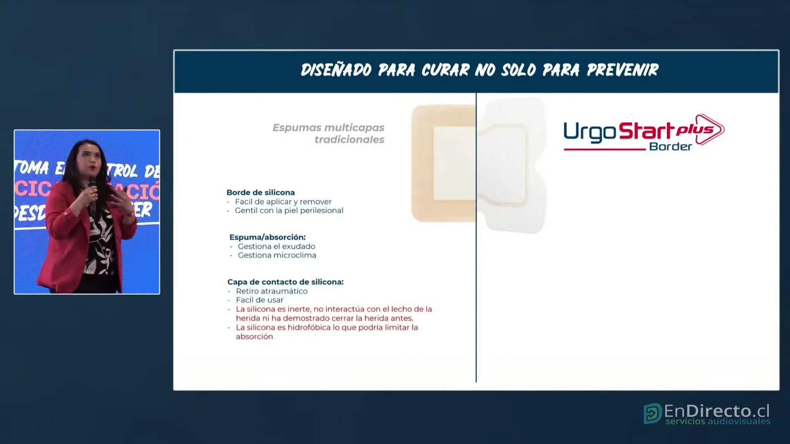 Presentación del producto con la expositora en recuadro