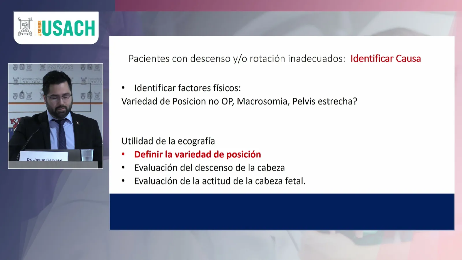 Dr. Josué Carvajal en recuadro con su presentación