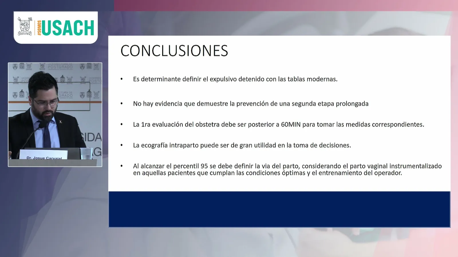 Conclusiones de la presentación con el expositor en recuadro